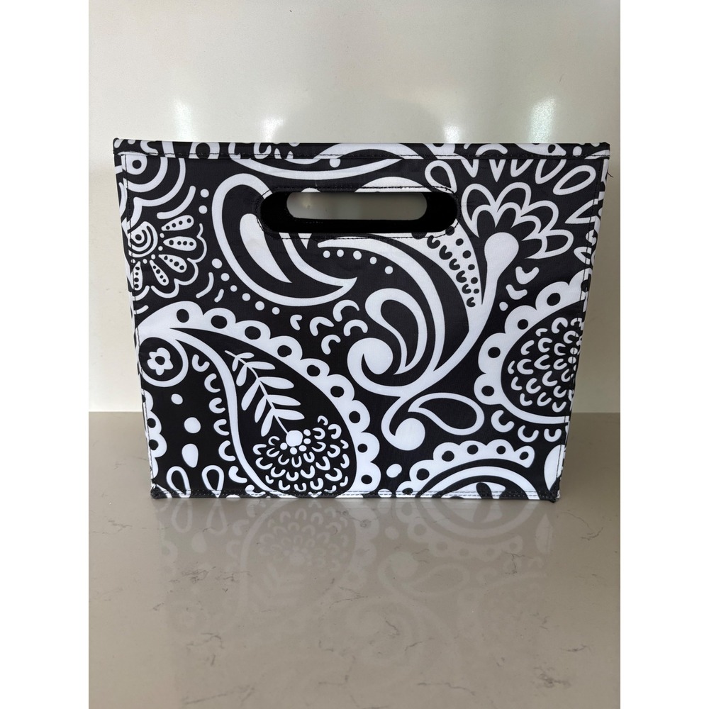 Thirty-One Fold N File Organizer Black White Paisley Storage Utility Tote Bag - Picture 2 of 7